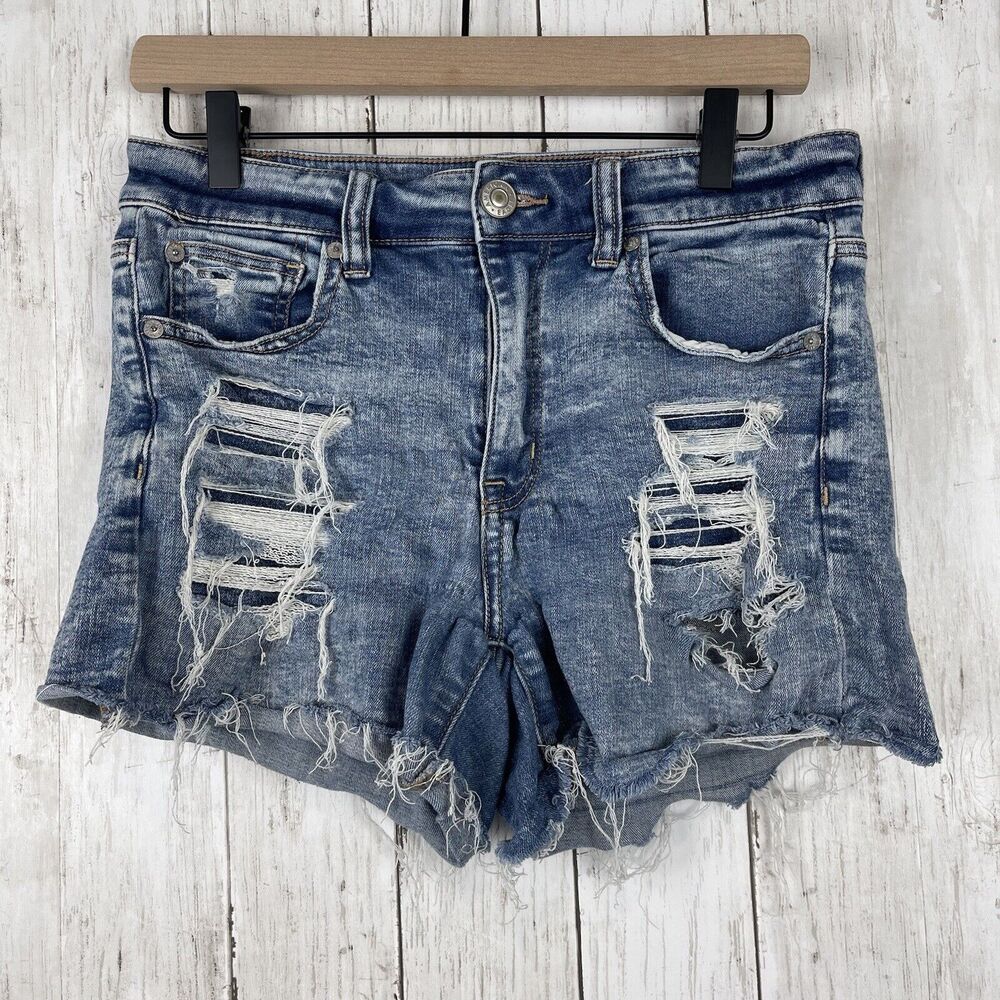 American eagle Shorts 6 Blue Denim distress hi-rise shortie Festival Summer